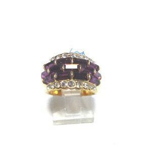 18 KGE Plated Purple CZ Swarovski Crystal Baguette Ring 50MIL